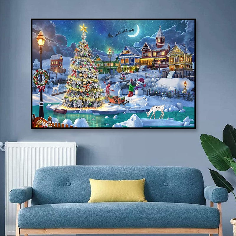 MBNTJHT Christmas Night Diamond Painting  DIY 5D Diamond Painting Kits for Adults Full Drill  Christmas Tree with Moon Diamond Painting Well Decor 28x16 inch - Image 3